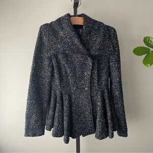 Free People Patricia Peplum Tweed Double Breasted Coat Blue Size 8